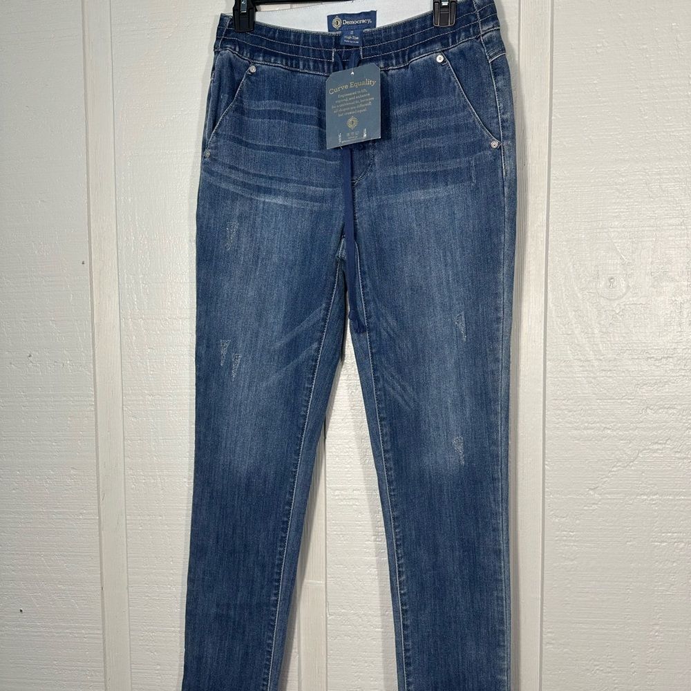 Democracy High Rise Drawstring Skinny Leg Blue Jeans Size 2 NWT - Picture 2 of 10